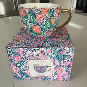 Lilly Pulitzer Ceramic Mug Featured in Treasure Trove Pink Blue + Gold OS NIB